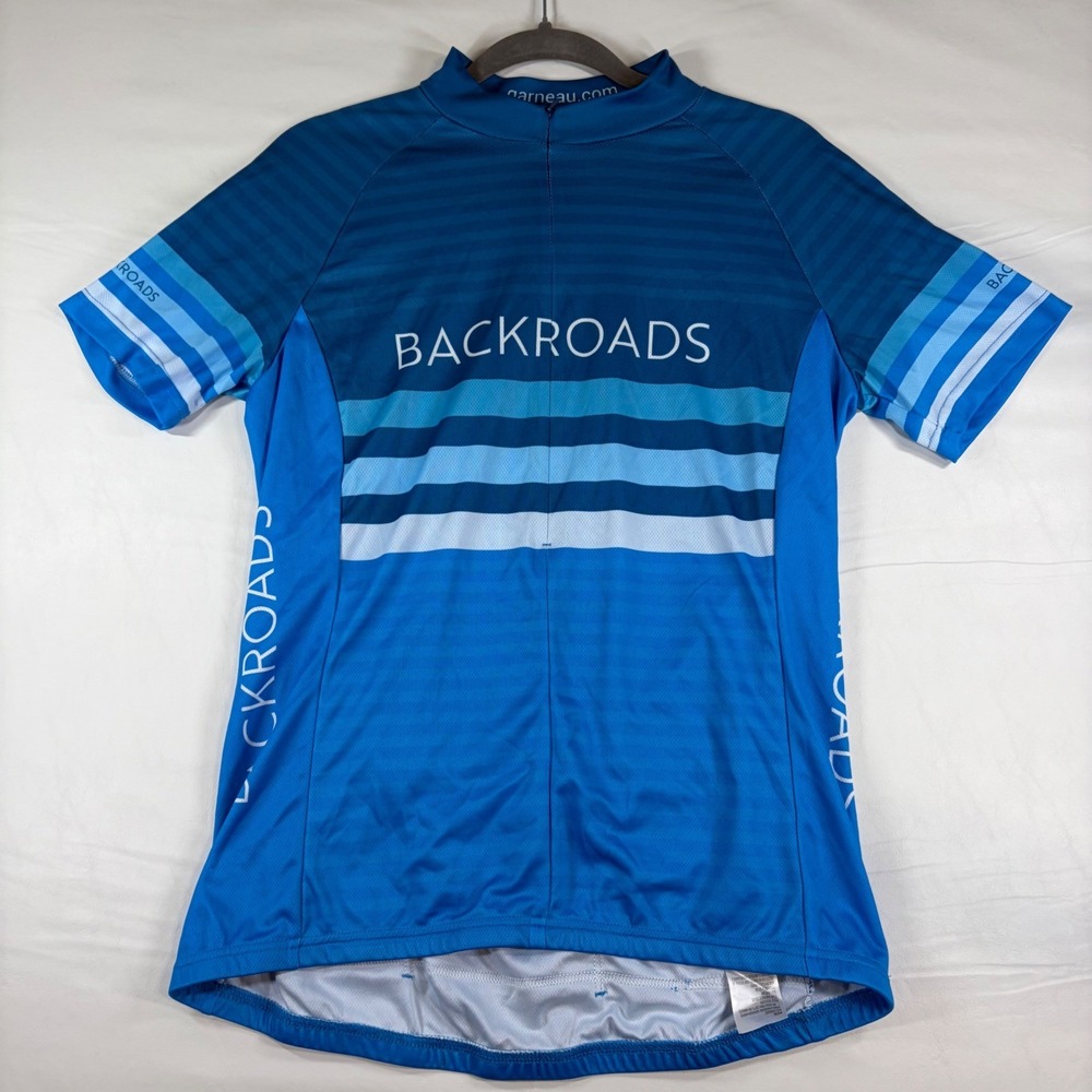 Louis Garneau Backroads Cycling Jersey Blue Striped Short Sleeve Women Large